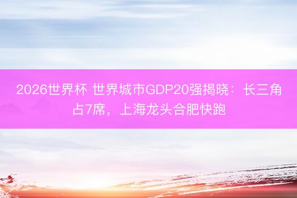 2026世界杯 世界城市GDP20强揭晓：长三角占7席，上海龙头合肥快跑