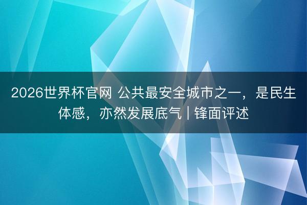 2026世界杯官网 公共最安全城市之一,是民生体感,亦然发展底气 | 锋面评述