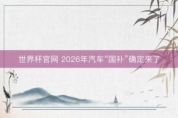 世界杯官网 2026年汽车“国补”确定来了