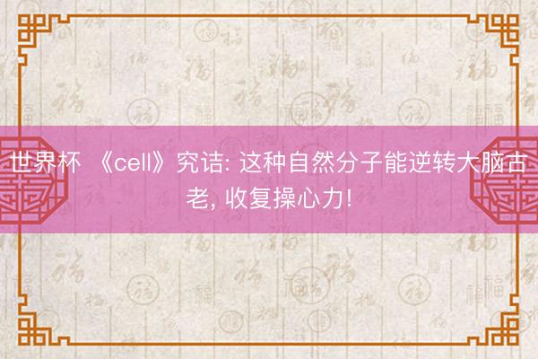 世界杯 《cell》究诘: 这种自然分子能逆转大脑古老, 收复操心力!