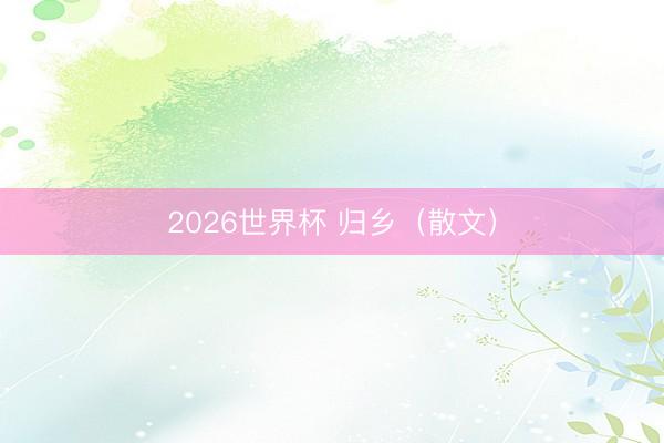 2026世界杯 归乡（散文）