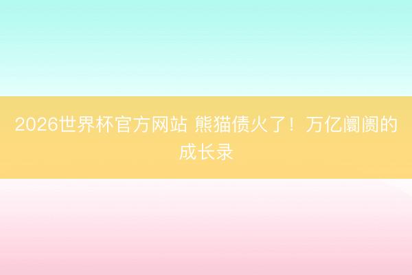 2026世界杯官方网站 熊猫债火了！万亿阛阓的成长录