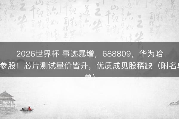 2026世界杯 事迹暴增，688809，华为哈勃参股！芯片测试量价皆升，优质成见股稀缺（附名单）