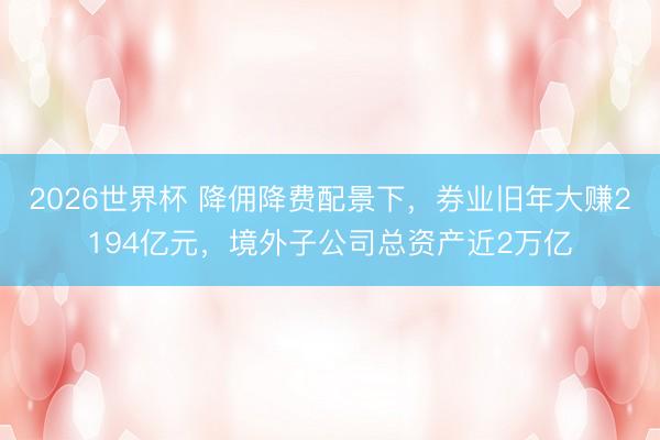 2026世界杯 降佣降费配景下，券业旧年大赚2194亿元，境外子公司总资产近2万亿