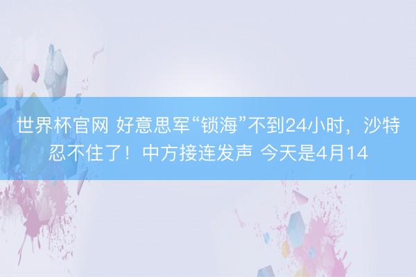 世界杯官网 好意思军“锁海”不到24小时，沙特忍不住了！中方接连发声 今天是4月14