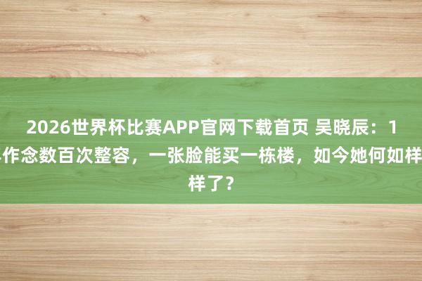 2026世界杯比赛APP官网下载首页 吴晓辰:14年作念数百次整容,一张脸能买一栋楼,如今她何如样了?