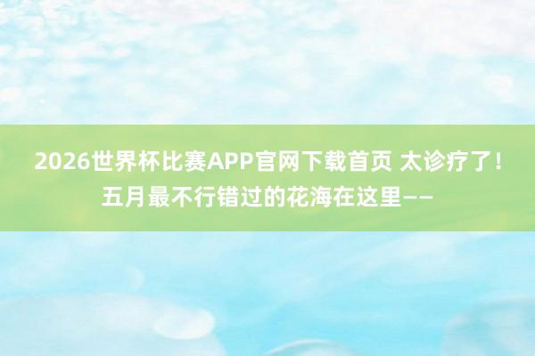 2026世界杯比赛APP官网下载首页 太诊疗了！五月最不行错过的花海在这里——
