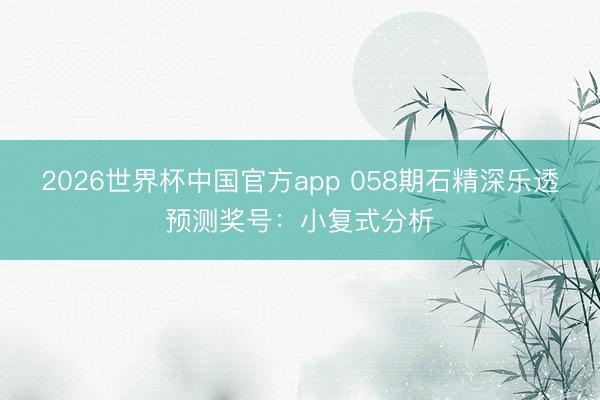 2026世界杯中国官方app 058期石精深乐透预测奖号：小复式分析