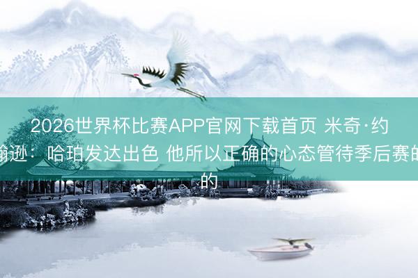 2026世界杯比赛APP官网下载首页 米奇·约翰逊：哈珀发达出色 他所以正确的心态管待季后赛的