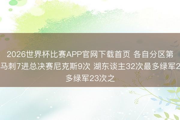2026世界杯比赛APP官网下载首页 各自分区第3多！马刺7进总决赛尼克斯9次 湖东谈主32次最多绿军23次之