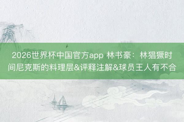 2026世界杯中国官方app 林书豪：林猖獗时间尼克斯的料理层&评释注解&球员王人有不合