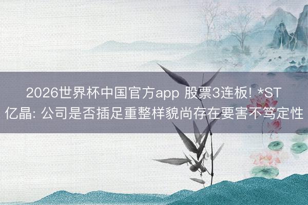 2026世界杯中国官方app 股票3连板! *ST亿晶: 公司是否插足重整样貌尚存在要害不笃定性